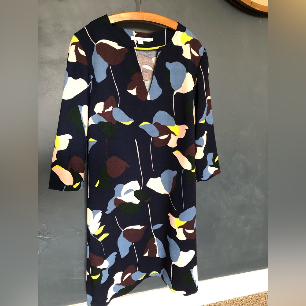 Boden long sleeve navy print shift dress